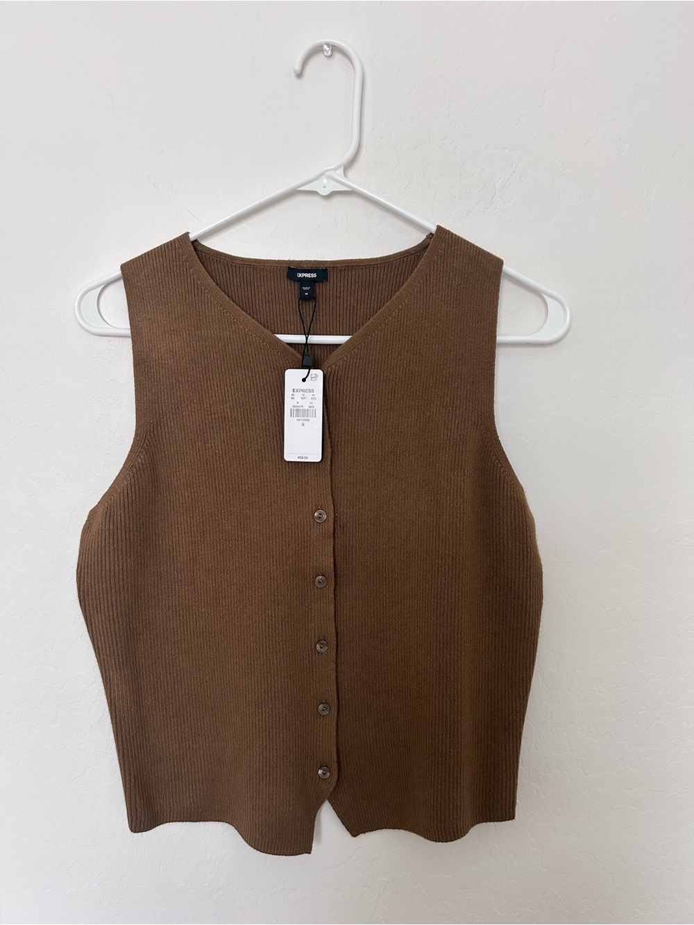 Express Women's Brown Ribbed Button-Front Sweater Vest – Size M